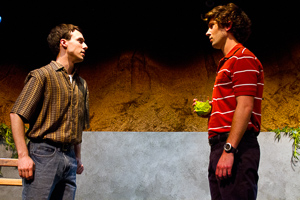 Pictured left to right: Ben Calabrese as Jim and Raúl Bencomo, Jr. as Everett in To Sleep and Dream by John Fisher; A Theatre Rhinoceros production at Z Below; Photo by Kent Taylor.