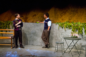 Pictured left to right: Ben Calabrese as Jim and Raúl Bencomo, Jr. as Everett in To Sleep and Dream by John Fisher; A Theatre Rhinoceros production at Z Below; Photo by Kent Taylor.