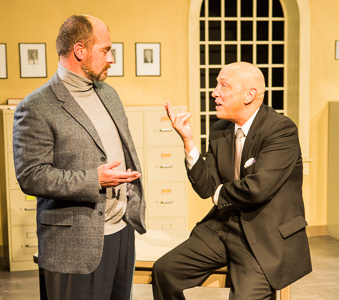 Patrick Ross (Ross) and Michael DeMartini (Smith) in BREAKING THE CODE by Hugh Whitemore. A Theatre Rhinoceros Production. Photo by David Wilson.
