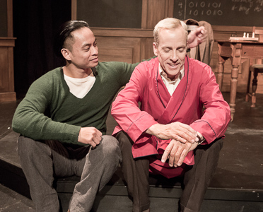 Pictured left to right: Justin Lucas as Ron and John Fisher as Turing in Breaking the Code by Hugh Whitemore; A Theatre Rhinoceros production at the Eureka Theatre. Photo by David Wilson.