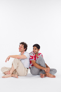 Pictured left to right: Aaron Wilton as August and Kayal Khanna as Kip in Something Cloudy, Something Clear by Tennessee Williams; Directed by John Fisher; a Theatre Rhinoceros production at the Eureka Theatre; Photo by Kent Taylor.