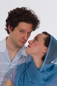 Pictured left to right: Aaron Wilton as August and Maryssa Wanlass as Hazel in Something Cloudy, Something Clear by Tennessee Williams; Directed by John Fisher; a Theatre Rhinoceros production at the Eureka Theatre; Photo by Kent Taylor.