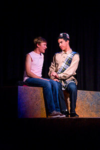 Erik Johnson as Daniel and Joshua Lomeli as Jesse in Fighting Mac! by John Fisher; a Theatre Rhinoceros production at Thick House; Photo by Kent Taylor.