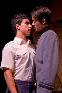 Elijah Guo as Tom and Joshua Lomeli as Jesse in Fighting Mac! by John Fisher; a Theatre Rhinoceros production at Thick House; Photo by Kent Taylor.