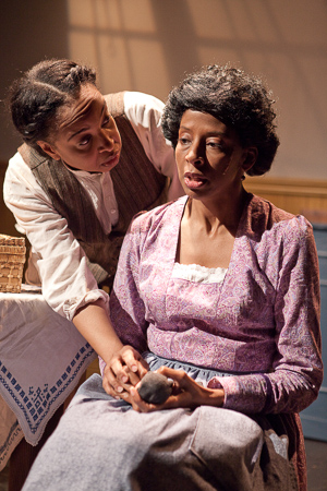 Pictured left to right: Dawn L. Troupe as Biddie and Velina Brown as Miss Flora in "A Lady and a Woman" by Shirlene Holmes; Directed by John Fisher; A Theatre Rhinoceros Production; Photo by David Wilson.  