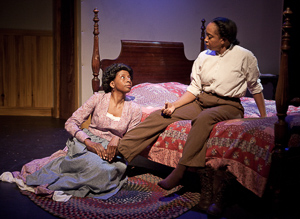 Pictured left to right: Velina Brown as Miss Flora and Dawn L. Troupe as Biddie in "A Lady and a Woman" by Shirlene Holmes; Directed by John Fisher; A Theatre Rhinoceros Production; Photo by David Wilson. 