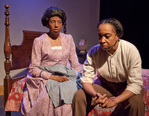Pictured left to right: Velina Brown as Miss Flora and Dawn L. Troupe as Biddie in "A Lady and a Woman" by Shirlene Holmes; Directed by John Fisher; A Theatre Rhinoceros Production; Photo by David Wilson. 