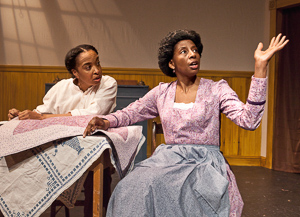 Pictured left to right: Dawn L. Troupe as Biddie and Velina Brown as Miss Flora in "A Lady and a Woman" by Shirlene Holmes; Directed by John Fisher; A Theatre Rhinoceros Production; Photo by David Wilson.  