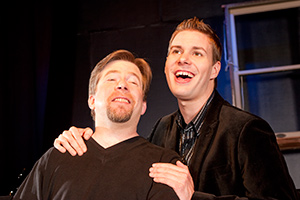 Pictured left to right: Bill Fahrner* as Mark and Caleb Draper as Ben in Stephen Sondheim's Marry Me A Little, a musical comedy with music and lyrics by Stephen Sondheim; directed by John Fisher. A Theatre Rhinoceros Production at the Eureka Theatre. Photo by Kent Taylor.