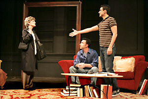 Pictured left to right: Tamar Cohn as Doreen, Christopher M. Nelson as Jack, and Enrique Vallejo as Sam in A Necessary Evilby John Fisher?Photo by David Wilson