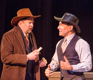 Pictured left to right: Bill Fahrner* as Addison Mizner and Rudy Guerrero* as Wilson Mizner in ROAD SHOW music and lyrics by Stephen Sondheim, book by John Weidman, directed by John Fisher, photo by David Wilson; A Theatre Rhinoceros Production at the Eureka Theatre. *Member Actors’ Equity Association