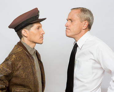 Pictured left to right: Gabriel A. Ross as Harry Jr. and John Fisher as Oberst Klambach in SHAKESPEARE GOES TO WAR by John Fisher; A Theatre Rhinoceros Production at Thick House; Photo by David Wilson.