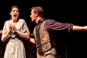 Pictured from left to right: Alexandra Creighton as Clare and Ryan Tasker as Felice in The Two-Character Play by Tennessee Williams. A Theatre Rhinoceros production at The Eureka Theatre. Costumes by Christine U'Ren, photo by Kent Taylor.
